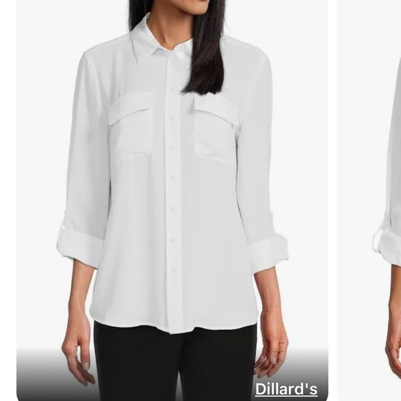 Investments Tops - EUC Investments Petites White Button Down 2 Pocket Roll Up Sleeves Collared